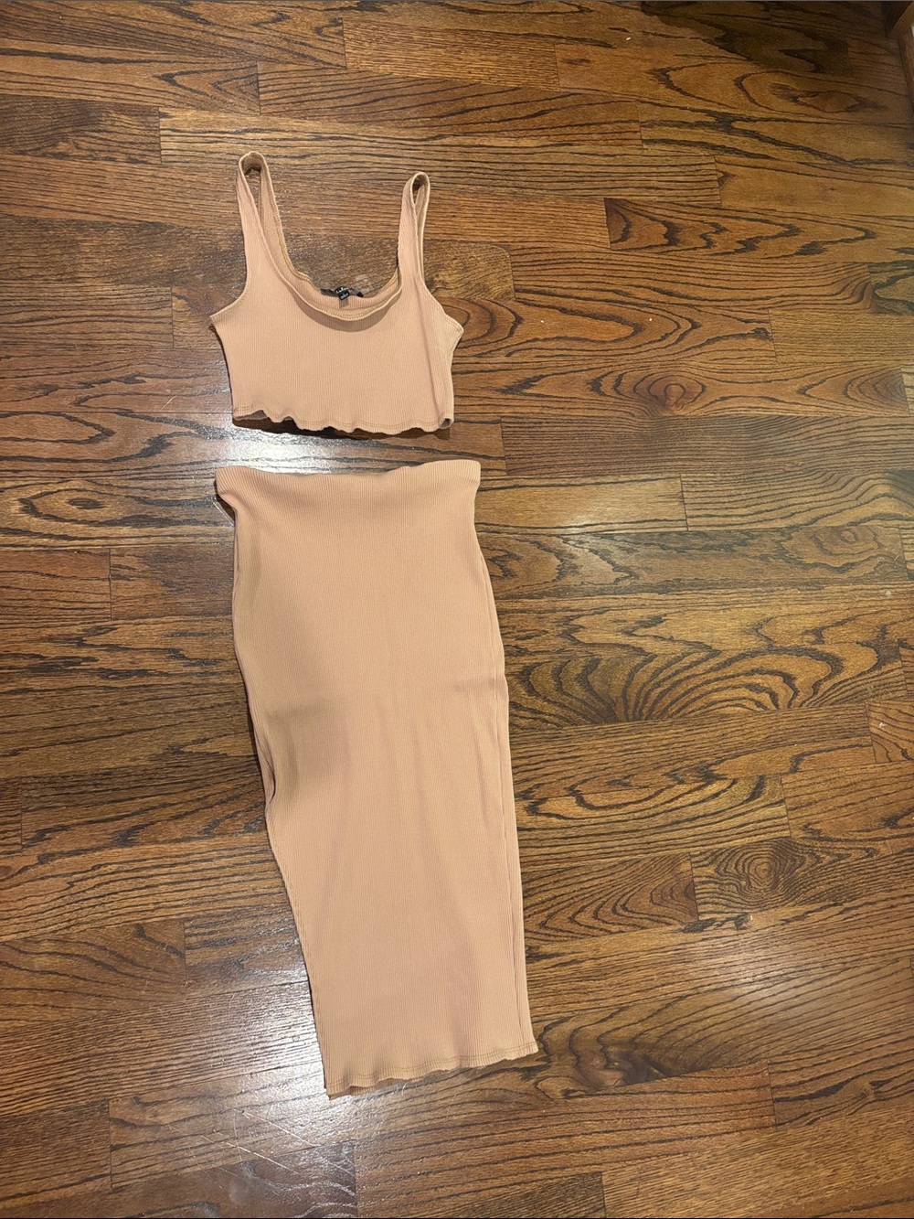 Ribbed Midi Skirt in Nude - skirt and top set